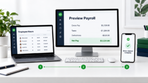 Payroll workflow with three devices