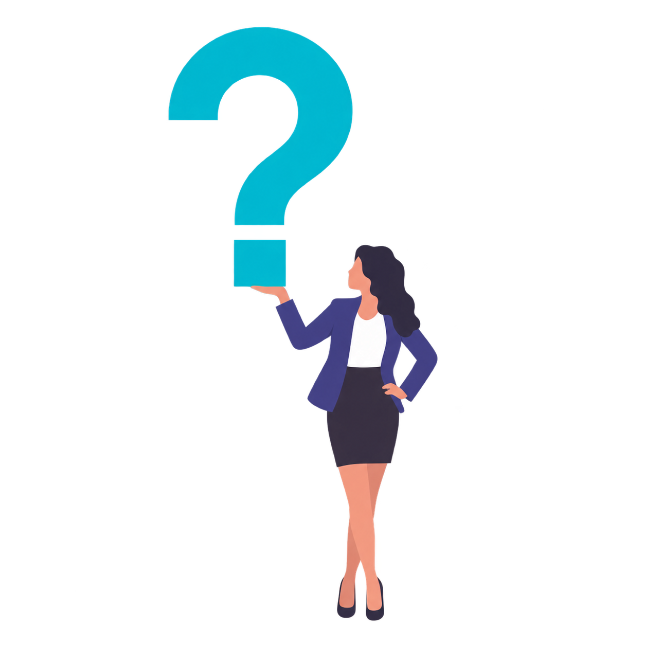 Illustration of a woman holding a question mark